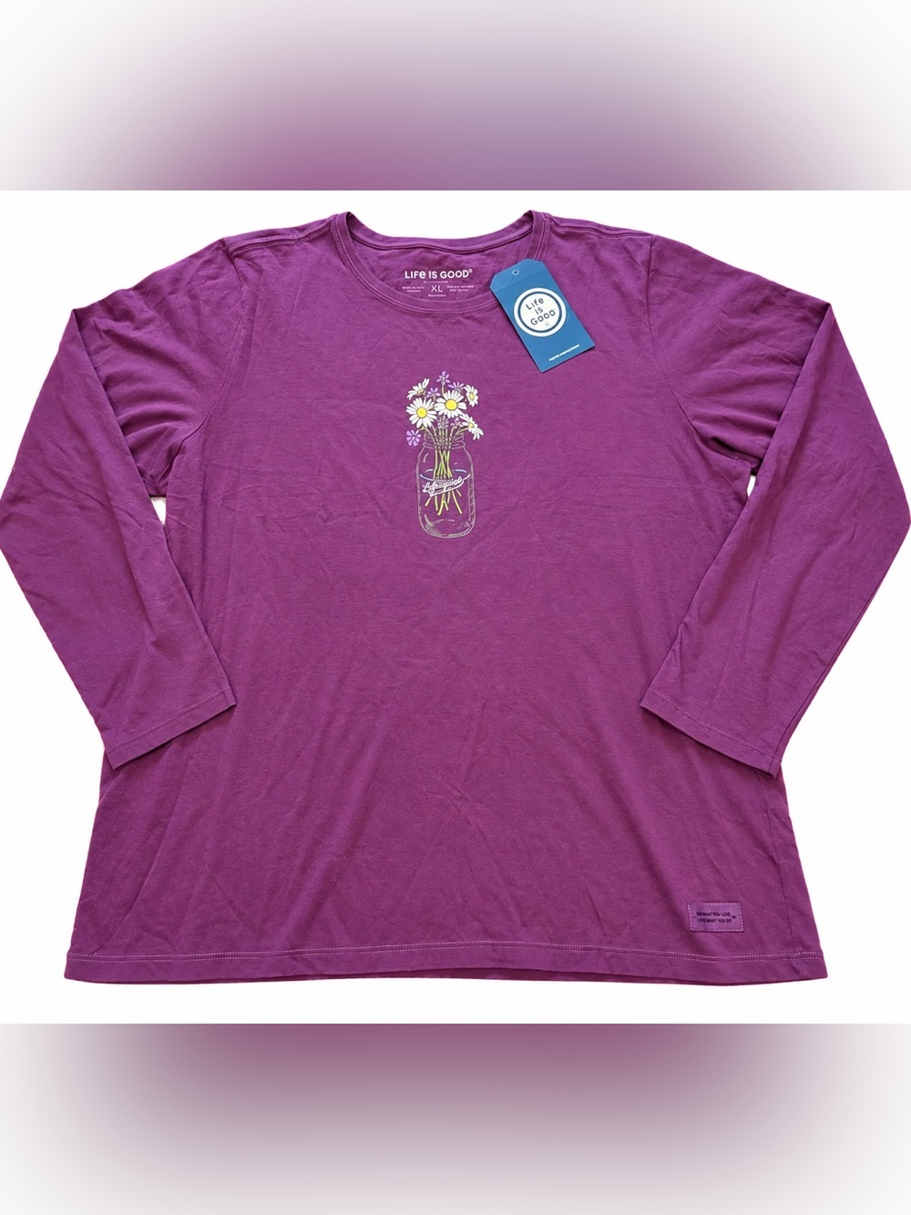 NWT Life is Good Women’s XL Crusher Tee Purple Daisy Flowers Long Sleeve Shirt